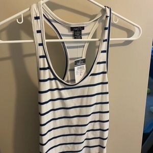 Blue and white striped racer back tank top
